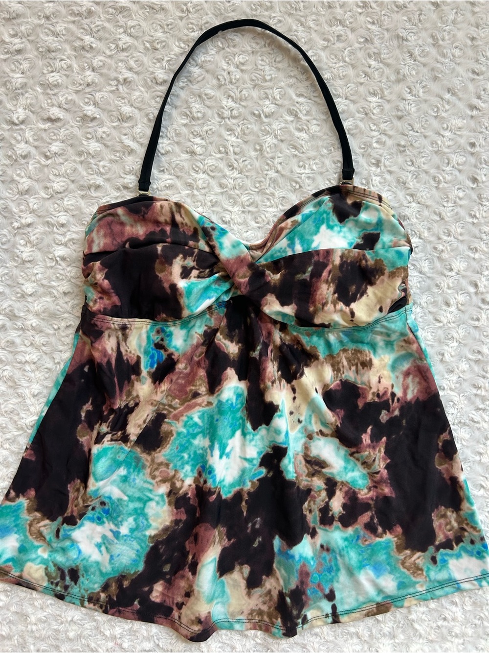 Liz Lange For Target Maternity Turquoise/Eggplant Plum Printed Halter Swim Top L